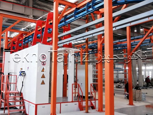 powder-coating-plant-with-power-and-overhead-conveyor-system انواع کانوایرهای هوایی مورد استفاده در خط رنگ